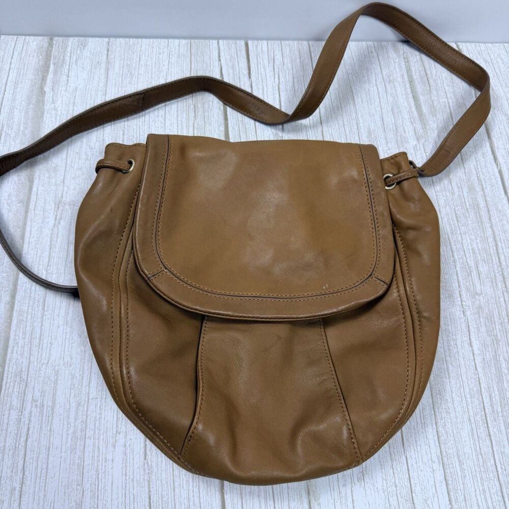 Talbots Brown Hobo LeatherShoulder Bag Clinch Top Classic Magnetic Med Bucket